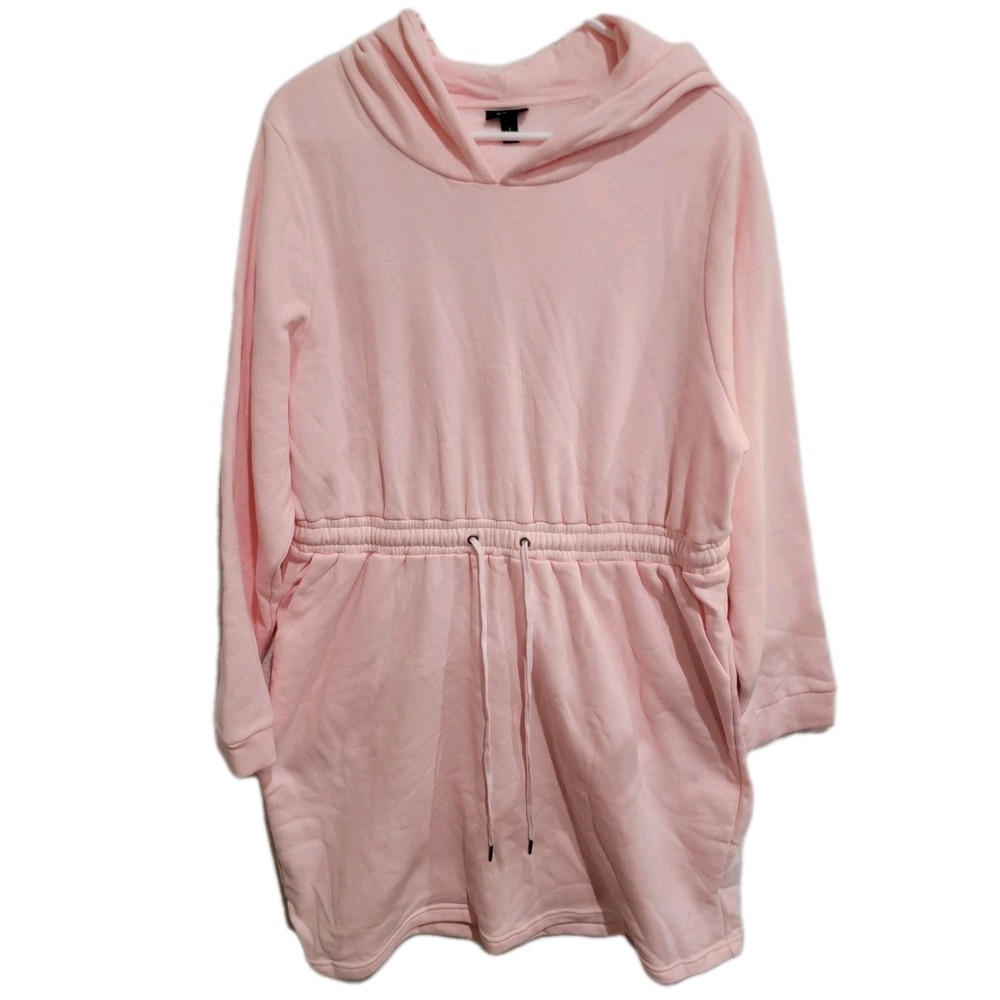 Torrid Size 1 Pink Hoodie Dress Cinched Drawstring Waist Fleece Cotton Blend‎